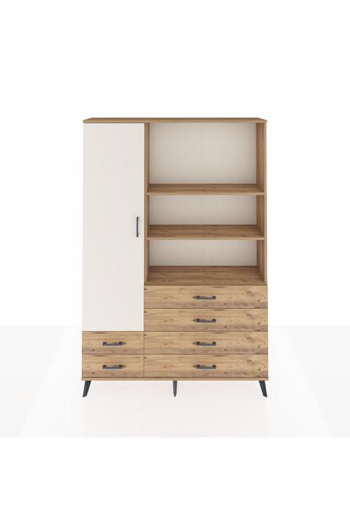 Arges Dolap 7 Raflı 6 Çekmeceli Tek Kapaklı 132x30x195 Çam-Aytaşı/Çam