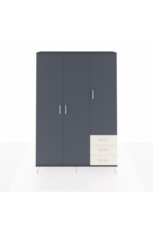Arges Dolap 6 Raflı 3 Çekmeceli Tek Askılı 132x30x195 Antrasit-Antrasit/Aytaşı