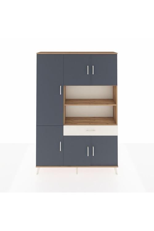 Arges Dolap 10 Raflı Tek Çekmeceli 6 Kapaklı 132x30x195 Çam-Antrasit/Aytaşı