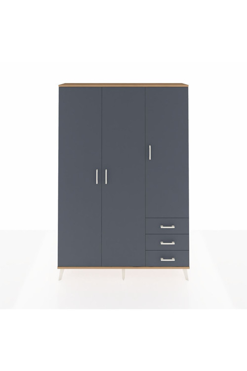 Arges Gardrop 6 Raflı 3 Çekmeceli Tek Askılı 132x30x195 Çam-Antrasit