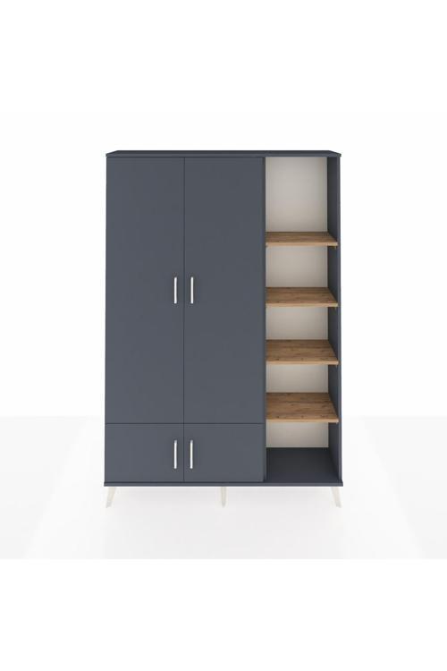 Arges Dolap 6 Raflı 4 Kapaklı 1 Askılı 132 x 30 x 195 cm Antrasit - Antrasit - Çam