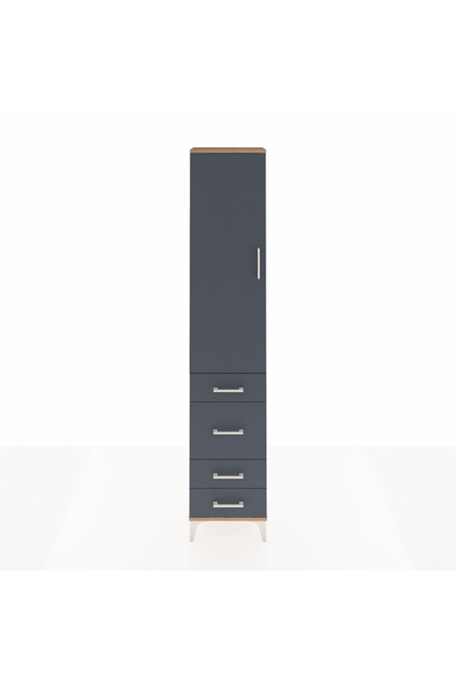 Arges Dolap 2 Raflı 4 Çekmeceli Tek Askılı 44x30x221 Çam-Antrasit