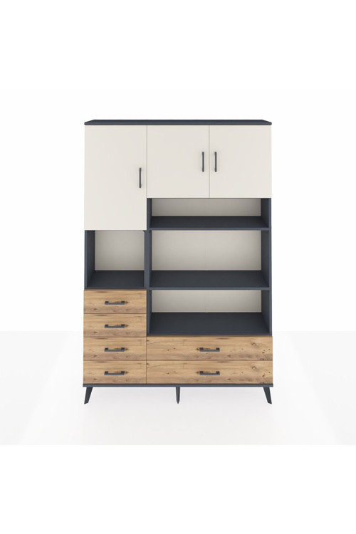 Arges Dolap 9 Raflı 6 Çekmeceli 3 Kapaklı 132x30x195 Antrasit-Aytaşı/Çam