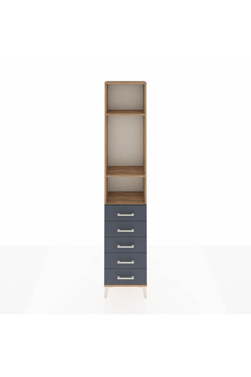 Arges Dolap 3 Raflı 5 Çekmeceli 44x30x221 Çam-Antrasit