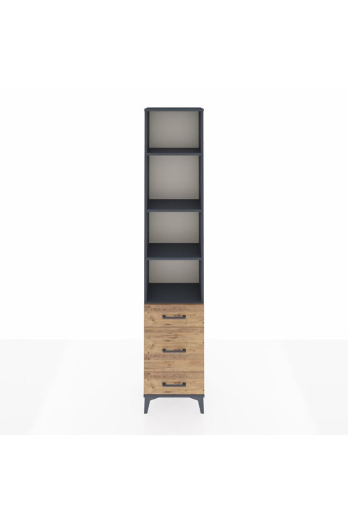 Arges Dolap 4 Raflı 3 Çekmeceli 44x30x221 Antrasit-Çam