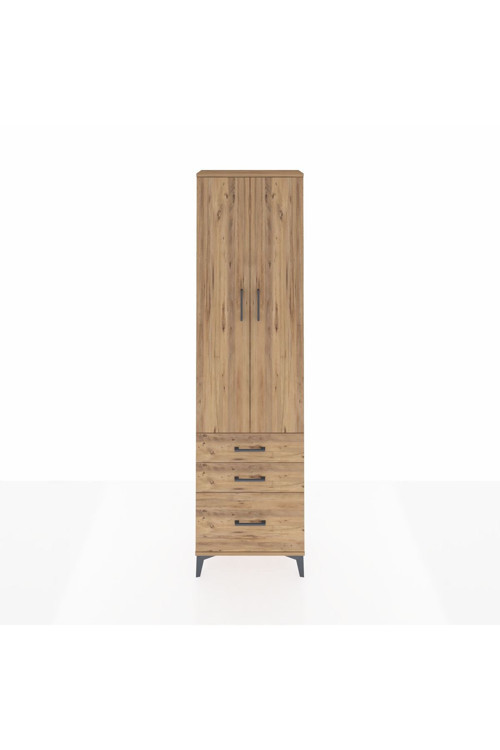 Arges Dolap 4 Raflı 3 Çekmeceli 2 Kapaklı 60x30x221 Çam-Çam