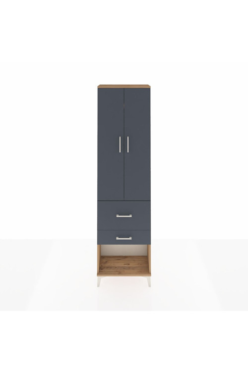 Arges Dolap 2 Raflı 2 Çekmeceli Tek Askılı 60x30x221 Çam-Antrasit
