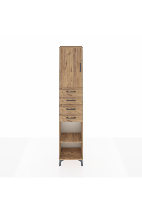 Arges Dolap 3 Raflı 4 Çekmeceli Tek Kapaklı 44x30x221 Çam-Çam