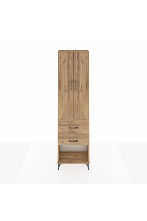 Arges Dolap 2 Raflı 2 Çekmeceli Tek Askılı 60x30x221 Çam-Çam