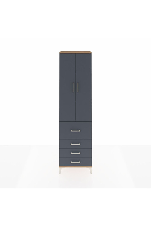 Arges Dolap 3 Raflı 4 Çekmeceli 2 Kapaklı 60 x 30 x 221 cm Çam - Antrasit