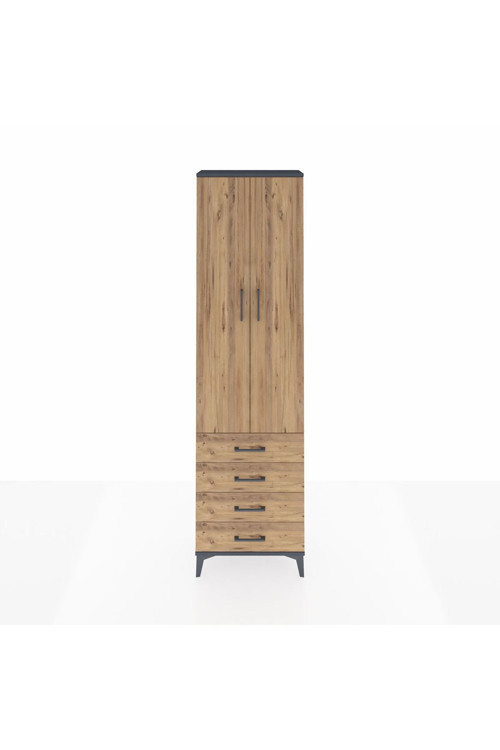 Arges Dolap 4 Raflı 4 Çekmeceli 2 Kapaklı 60 x 30 x 221 cm Antrasit - Çam