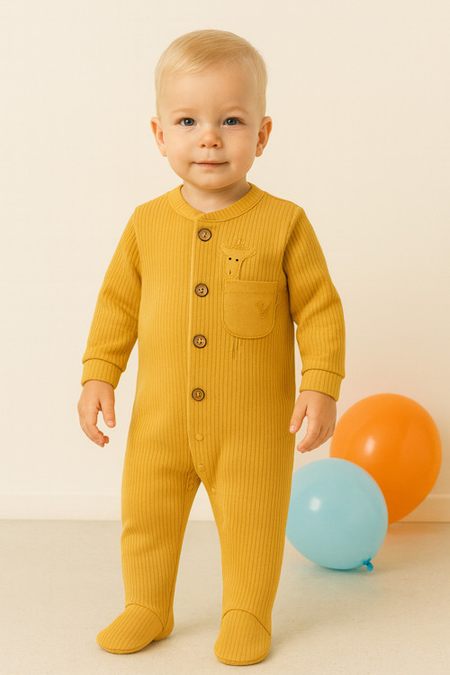 Bebek Tulumu Cepli Zürafa Desenli Patikli Tulum 1-6 Aylık