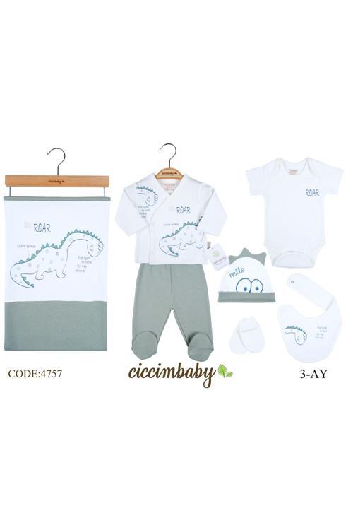 Yeni Doğan Erkek Bebek Dinozor Temalı 7’Li Set - Hastane Çıkışı Kıyafeti 0-3 Ay
