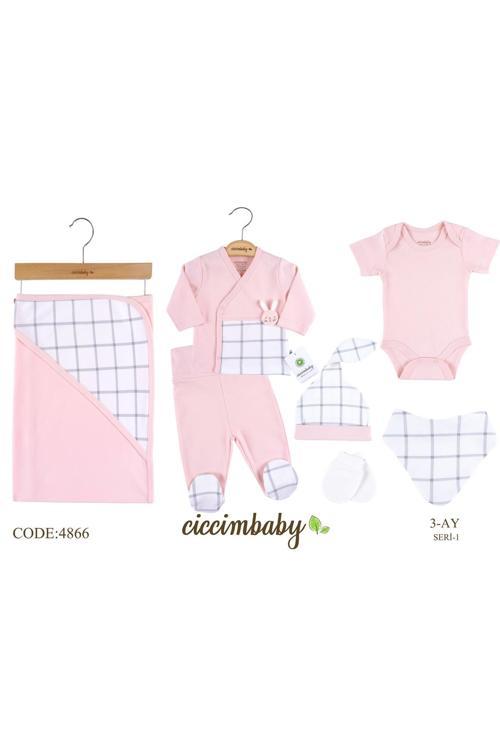 Yeni Doğan Kız Bebek 7’Li Set - %100 Pamuklu Body, Zıbın, Battaniye Takımı 0-3 Ay