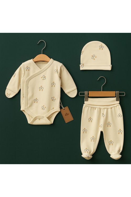 Bebek Takım %100 Pamuklu Kruvaze 3 Parça Set 1-3 Aylık