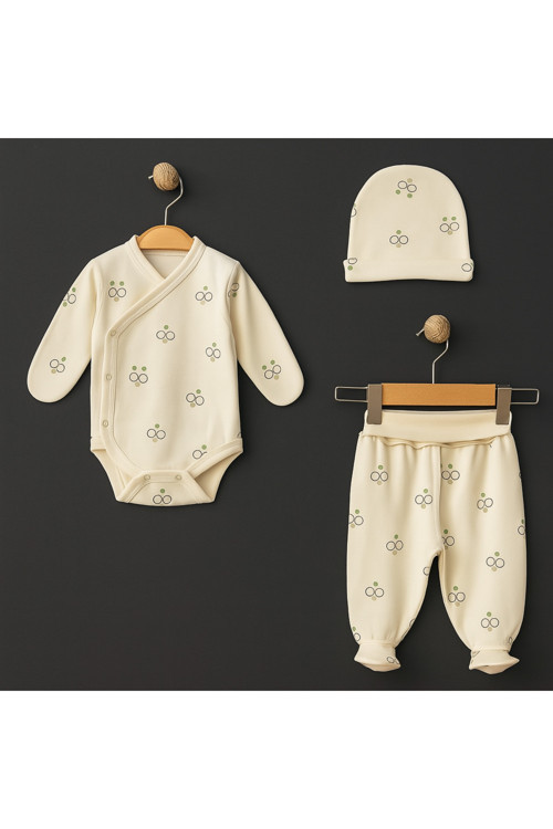 Bebek Takım %100 Pamuklu Kruvaze 3 Parça Set 1-3 Aylık