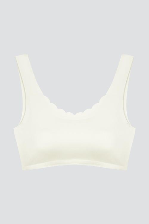 Krem Dikişsiz Lazer Kesim Sütyen Pedli Kadın Hayalet Sütyen Dalga Detaylı