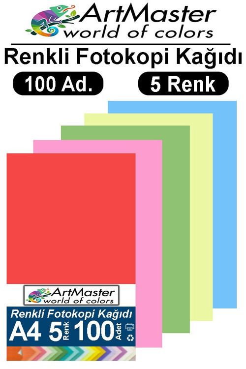 Renkli A-4 Fotokopi Kağıdı 100 Lü 1 Paket ArtMaster Fotokopi Renkli A4 Kağıdı 100 Lü Oku Büro Ofis Anasınıfı