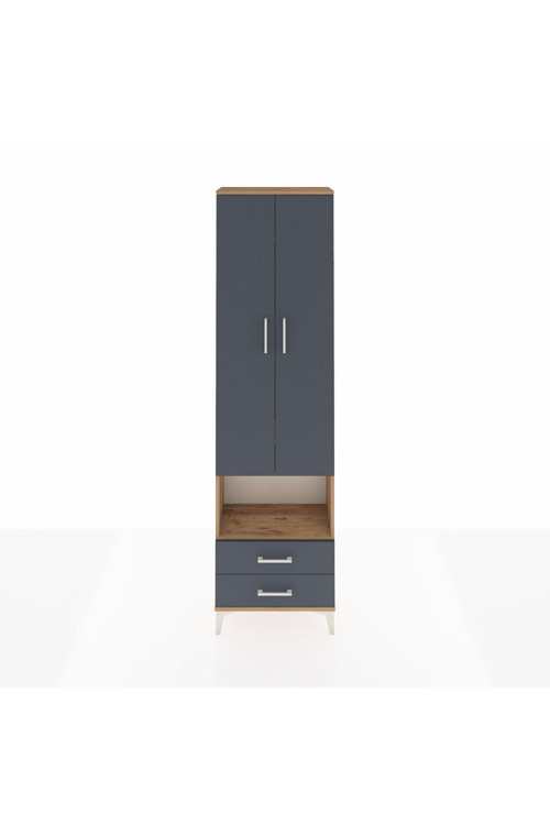 Arges Dolap 5 Raflı 2 Çekmeceli 2 Kapaklı 60 x 30 x 221 Çam-Antrasit
