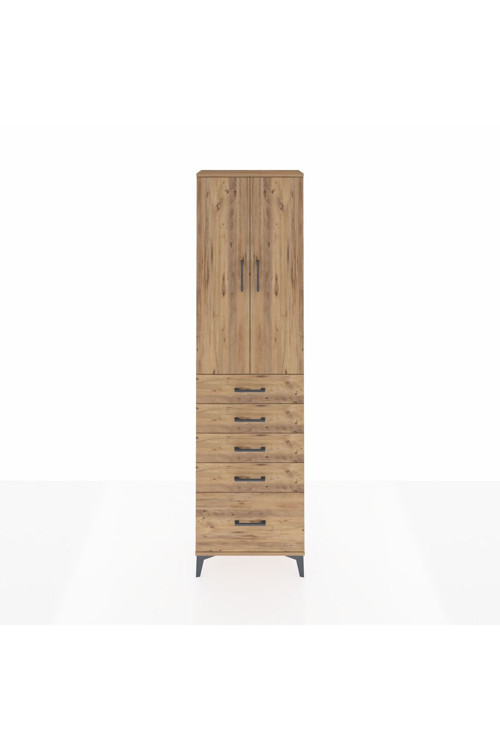 Arges Dolap 2 Raflı 5 Çekmeceli Tek Askılı 60 x 30 x 221 Çam-Çam