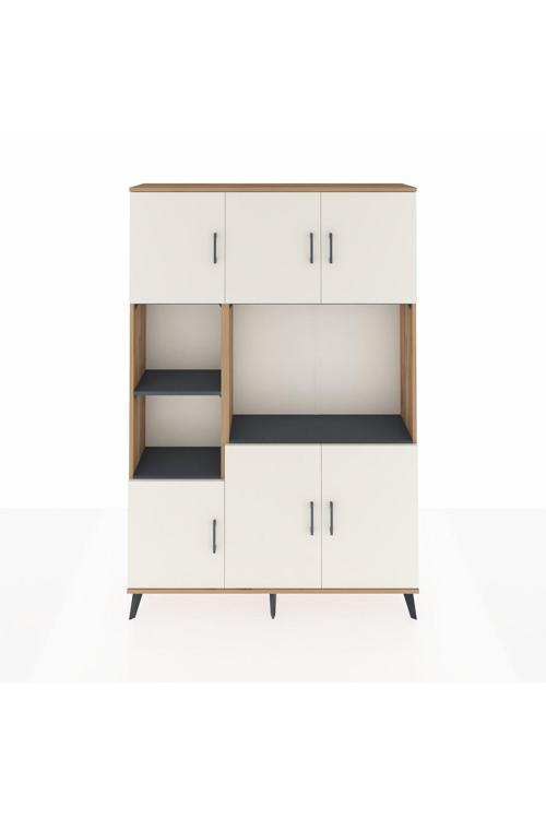 Arges Dolap 9 Raflı 6 Kapaklı 132 x 30 x 195 Çam-Aytaşı/Antrasit