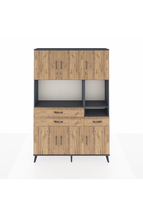 Arges Gardrop 9 Raflı 3 Çekmeceli 6 Kapaklı 132 x 30 x 195 Antrasit-Çam