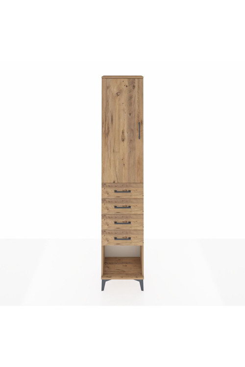 Arges Dolap 3 Raflı 4 Çekmeceli Tek Kapaklı 44 x 30 x 221 Çam-Çam
