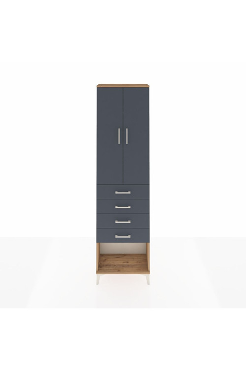 Arges Dolap 2 Raflı 4 Çekmeceli Tek Askılı 60 x 30 x 221 Çam-Antrasit
