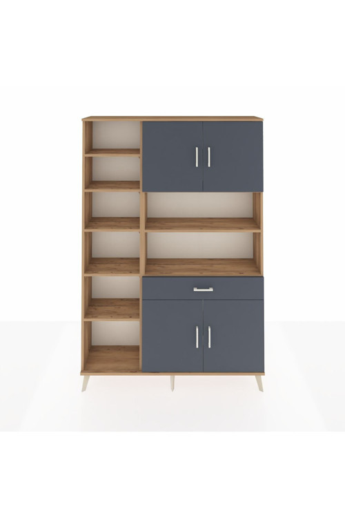 Arges Gardrop 10 Raflı Tek Çekmeceli 4 Kapaklı 132 x 30 x 195 Çam-Antrasit