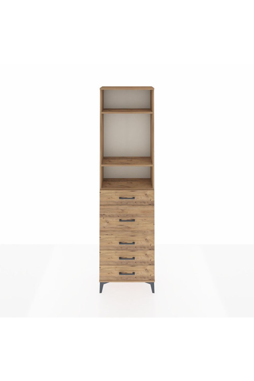 Arges Dolap 3 Raflı 5 Çekmeceli 60 x 30 x 221 cm Çam - Çam
