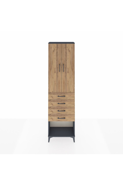 Arges Dolap 2 Raflı 4 Çekmeceli 1 Askılı 60 x 30 x 221 cm Antrasit - Çam