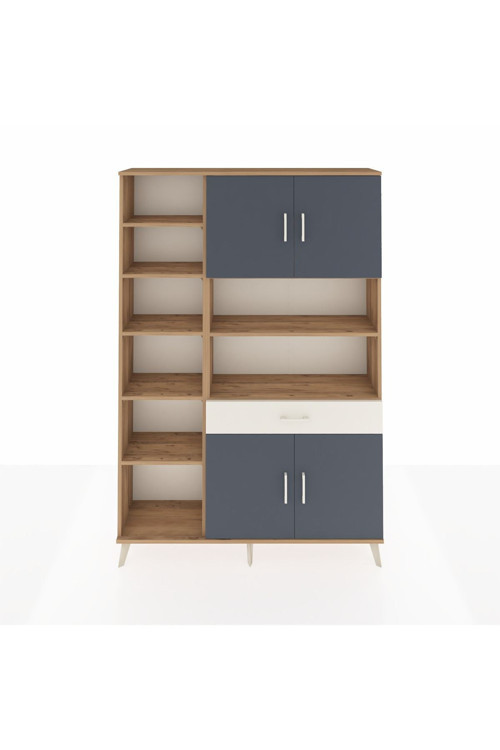 Arges Dolap 10 Raflı Tek Çekmeceli 4 Kapaklı 132 x 30 x 195 Çam-Antrasit/Aytaşı