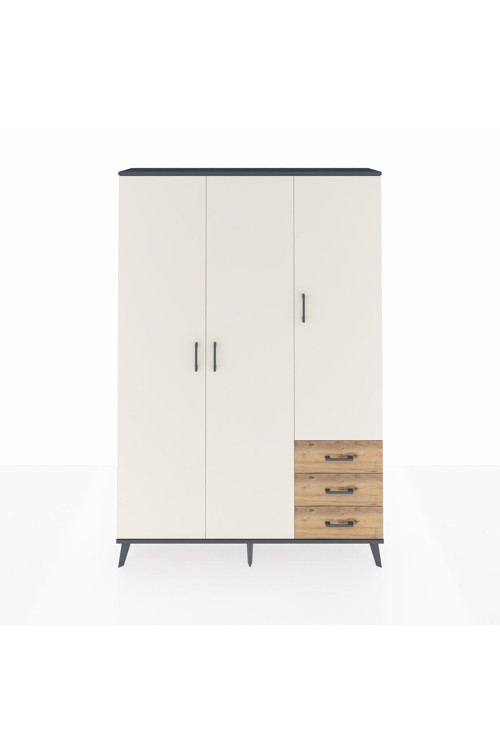 Arges Dolap 6 Raflı 3 Çekmeceli Tek Askılı 132 x 30 x 195 Antrasit-Aytaşı/Çam