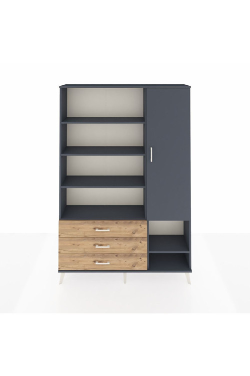Arges Dolap 9 Raflı 3 Çekmeceli Tek Kapaklı 132 x 30 x 195 Antrasit-Antrasit/Çam