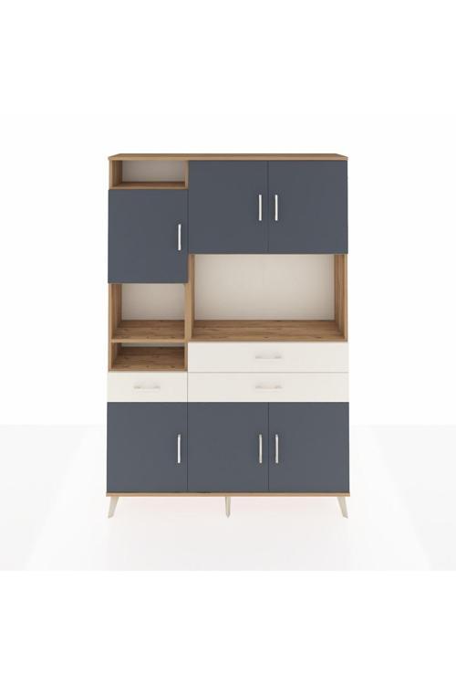 Arges Dolap 9 Raflı 3 Çekmeceli 6 Kapaklı 132 x 30 x 195 Çam-Antrasit/Aytaşı