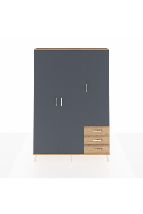 Arges Dolap 6 Raflı 3 Çekmeceli Tek Askılı 132 x 30 x 195 Çam-Antrasit/Çam