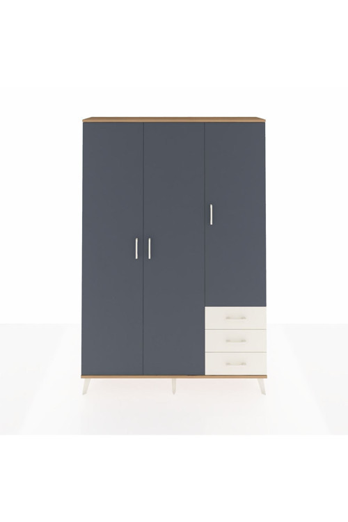 Arges Dolap 6 Raflı 3 Çekmeceli Tek Askılı 132 x 30 x 195 Çam-Antrasit/Aytaşı