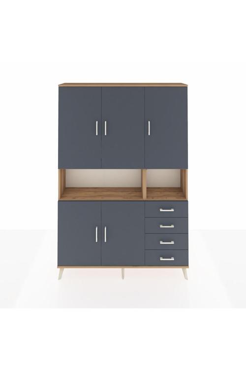Arges Gardrop 7 Raflı 4 Çekmeceli 5 Kapaklı 132 x 30 x 195 Çam-Antrasit