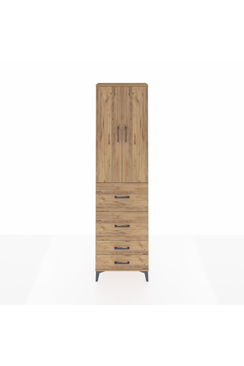 Arges Dolap 2 Raflı 4 Çekmeceli Tek Askılı 60 x 30 x 221 Çam-Çam