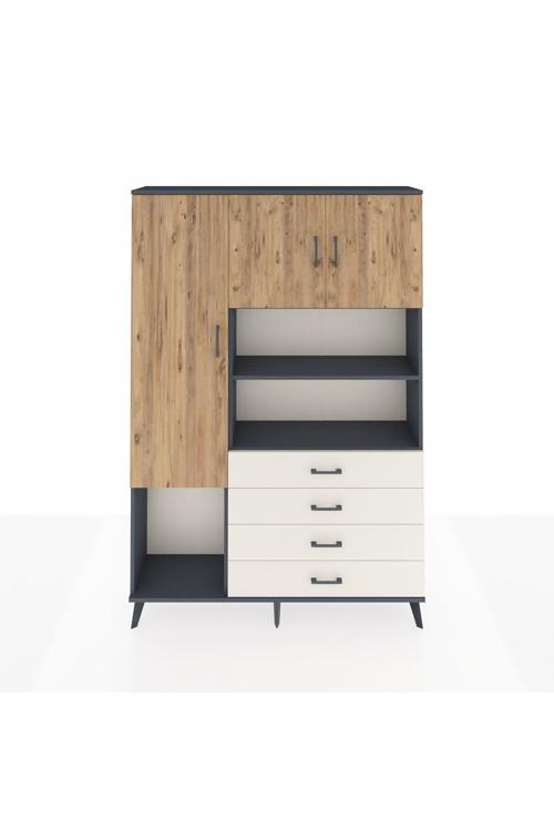 Arges Dolap 7 Raflı 4 Çekmeceli 3 Kapaklı 132 x 30 x 195 cm Antrasit - Çam - Aytaşı