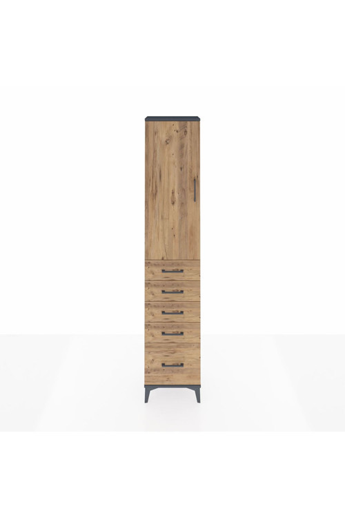 Arges Dolap 2 Raflı 5 Çekmeceli Tek Askılı 44 x 30 x 221 Antrasit-Çam