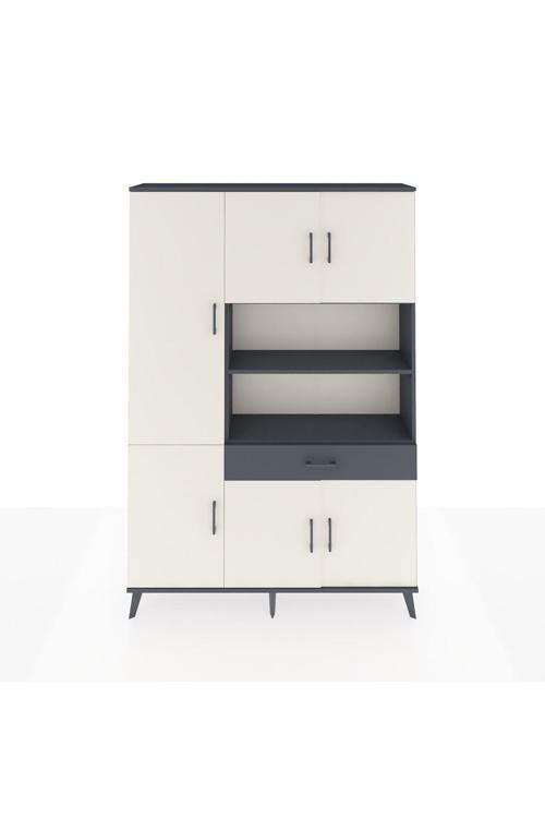 Arges Dolap 10 Raflı Tek Çekmeceli 6 Kapaklı 132 x 30 x 195 Antrasit-Aytaşı/Antrasit