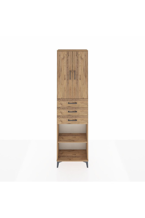 Arges Dolap 4 Raflı 3 Çekmeceli 2 Kapaklı 60 x 30 x 221 Çam-Çam