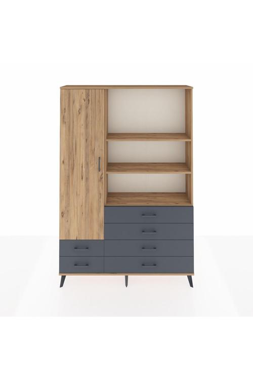 Arges Dolap 7 Raflı 6 Çekmeceli Tek Kapaklı 132 x 30 x 195 Çam-Çam/Antrasit