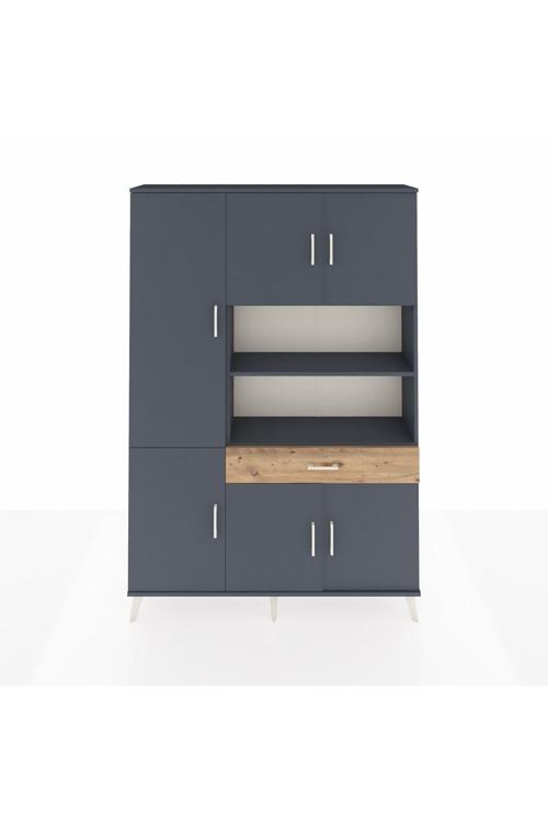 Arges Dolap 10 Raflı Tek Çekmeceli 6 Kapaklı 132 x 30 x 195 Antrasit-Antrasit/Çam