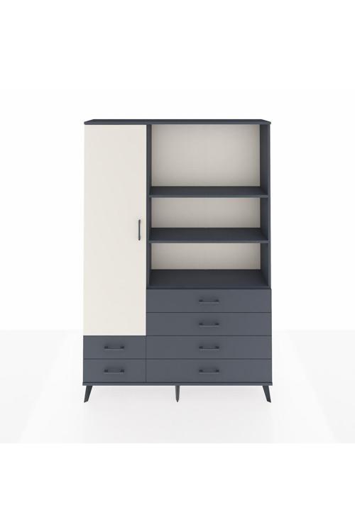Arges Dolap 7 Raflı 6 Çekmeceli Tek Kapaklı 132 x 30 x 195 Antrasit-Aytaşı/Antrasit