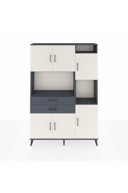 Arges Dolap 9 Raflı 2 Çekmeceli 6 Kapaklı 132 x 30 x 195 Antrasit-Aytaşı/Antrasit