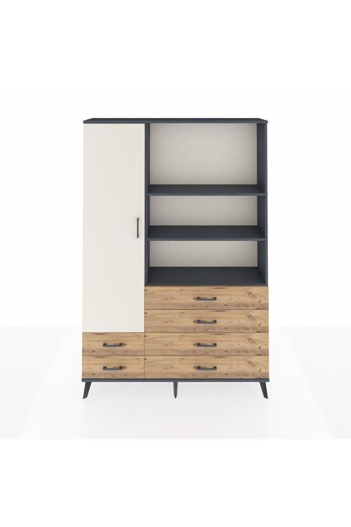 Arges Dolap 7 Raflı 6 Çekmeceli Tek Kapaklı 132 x 30 x 195 Antrasit-Aytaşı/Çam
