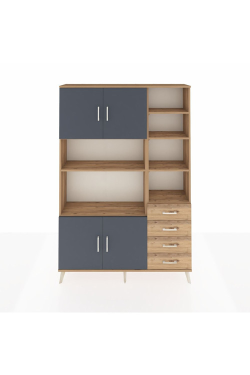 Arges Dolap 9 Raflı 4 Çekmeceli 4 Kapaklı 132 x 30 x 195 Çam-Antrasit/Çam