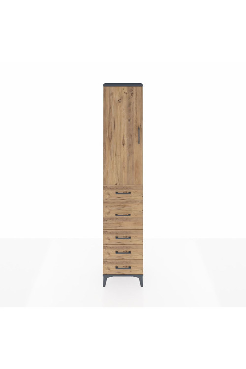 Arges Dolap 3 Raflı 5 Çekmeceli Tek Kapaklı 44 x 30 x 221 Antrasit-Çam